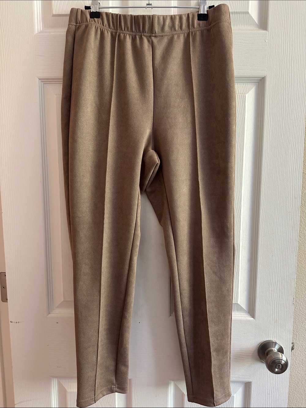 “Suede” Neutral Slim Ponte Knit Pants - Taupe
